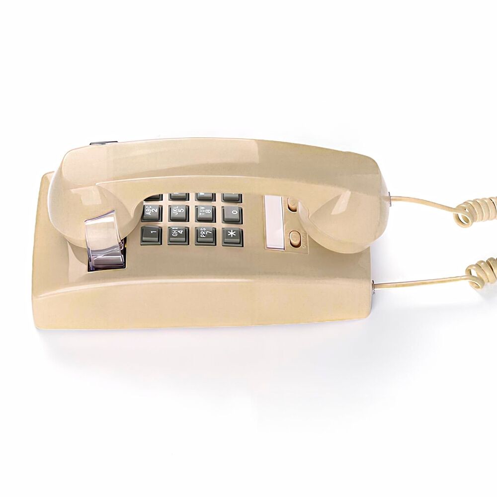 Beige Wall-Mount Corded Trimline Telephone w/ Keypad Handset, 1 Line